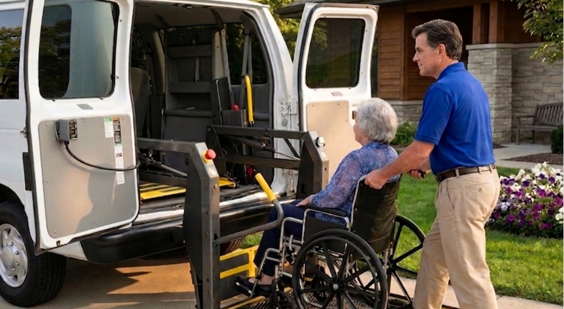man assist the elderly woman