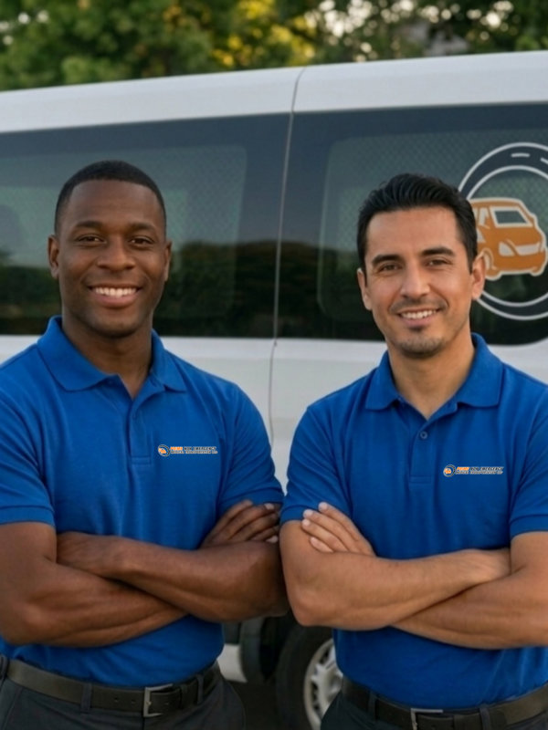 two drivers smiling