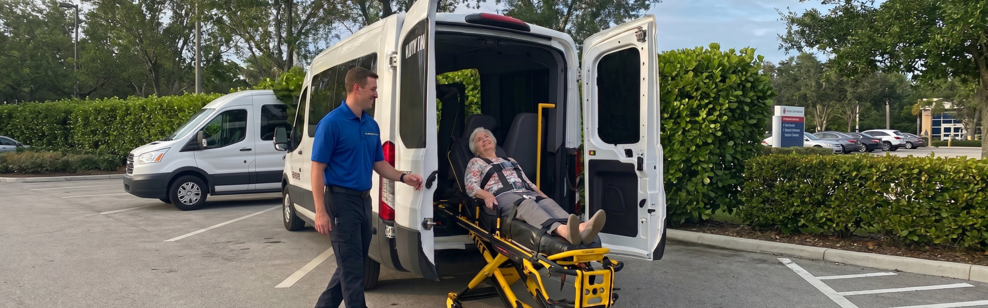 A man is being carefully loaded into an ambulance by emergency medical personnel.